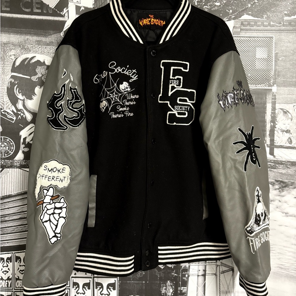 Fire Society Black and Gray Varsity Jacket